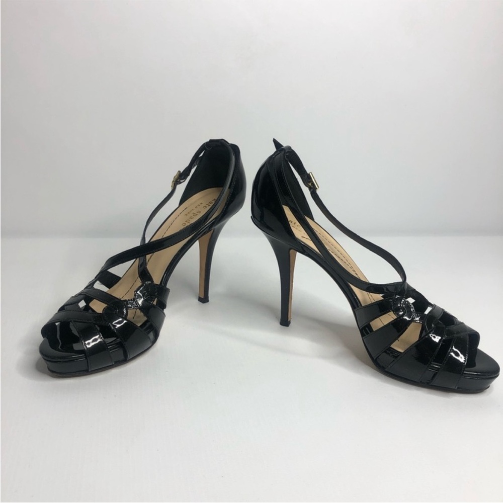 Kate Spade Shoes Black Patent Leather Strappy Heels - Picture 10 of 11